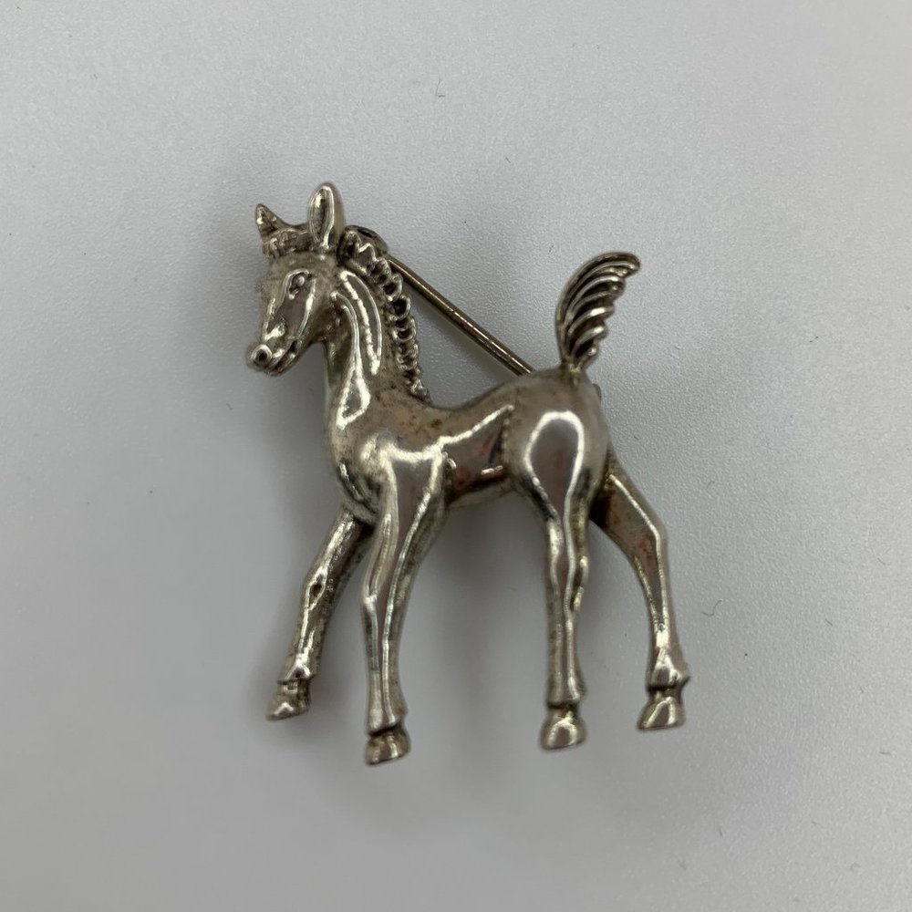 Beau Sterling 925 Prancing Pony Brooch
